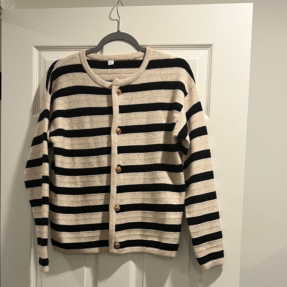 Striped Black and Cream Women's Sweater